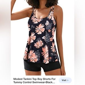 2/$30 Agua Eve floral swim tank in orange and black size L new